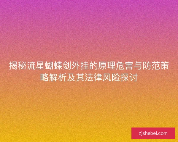 揭秘流星蝴蝶剑外挂的原理危害与防范策略解析及其法律风险探讨