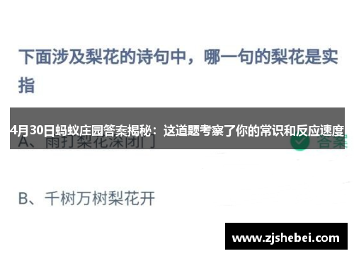 4月30日蚂蚁庄园答案揭秘：这道题考察了你的常识和反应速度
