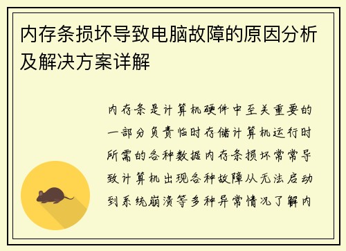 内存条损坏导致电脑故障的原因分析及解决方案详解